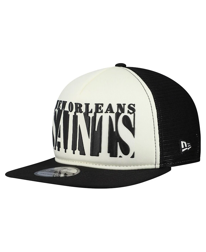 New Era Men's Cream/Black New Orleans Saints Cutout A-Frame 9FIFTY Snapback Hat