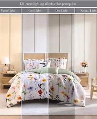 Bebejan Fresh Cut Flowers Bedding 200 Thread Count 100% Cotton Sateen 5 Piece Reversible Queen Comforter Set