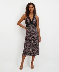 Siena Women's Printed Satin V-Neck Dress