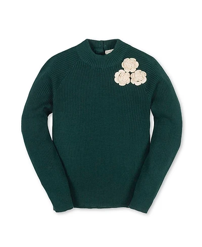 Hope & Henry Girls Organic Long Sleeve Mock Neck Sweater with Rosettes