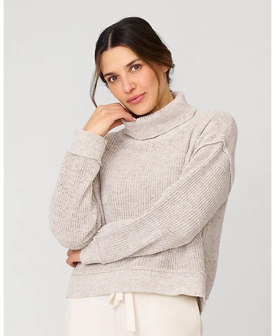 Cable & Gauge Women's Heathered Yarn Relaxed Lounge Turtleneck Sweater