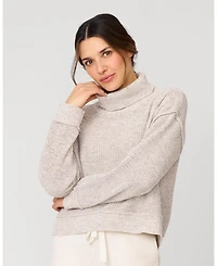 Cable & Gauge Women's Heathered Yarn Relaxed Lounge Turtleneck Sweater