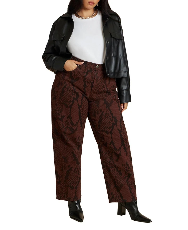 Eloquii Women's Snake Print Relaxed Leg Jean