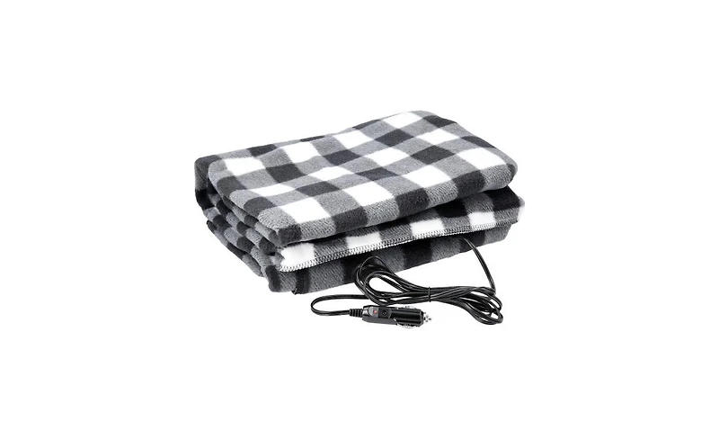 Stalwart 12V Heated Blanket for Cars, Black Plaid