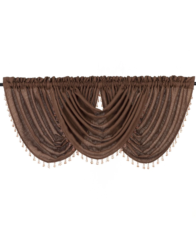 GoodGram 2-Pack: Beaded Emerald Crepe Waterfall Valances - 44 in. W x 37 L, Pumpkin Spice/Terracotta