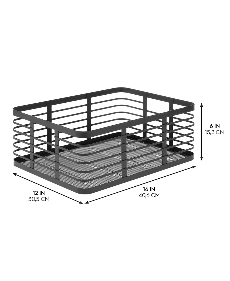 Metal Pantry Basket with Handles - Set of 2 - Matte Black