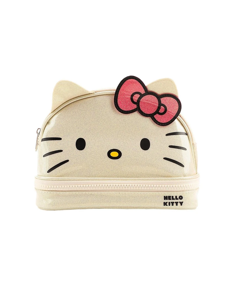Hello Kitty Character Face White Glitter 6" Cosmetic Pouch