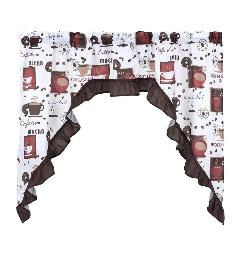 GoodGram Complete 3 Piece Rod Pocket Cafe Tier & Swag Valance "Coffee Shoppe" Kitchen Curtain Set