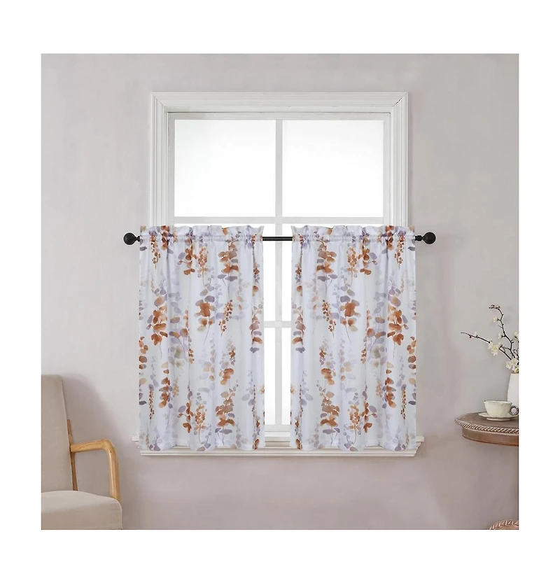 Kate Aurora Watercolor Floral Lillies Complete 3 Piece Rod Pocket Kitchen Curtain Tier & Valance Set - Spice