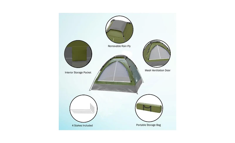 Wakeman Outdoors 2 Person Camping Tent, Green