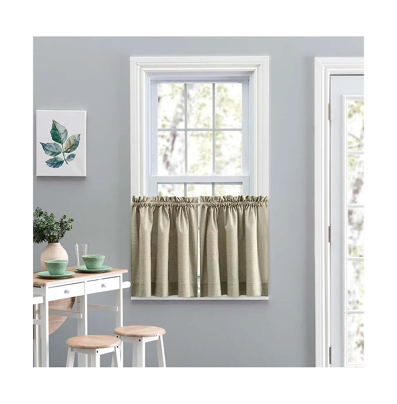 Ellis Curtain Lisa Solid Poly Cotton Duck Fabric Tailored Tiers 56"x36" for Living Rooms and Dining Rooms Mist
