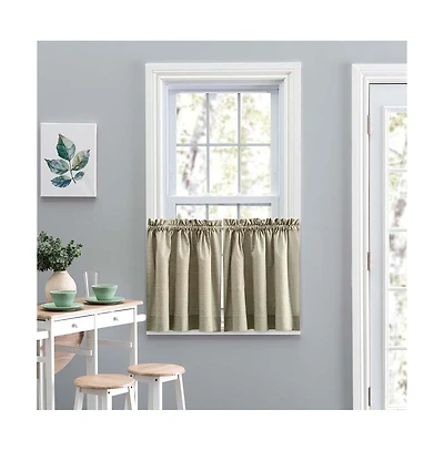 Ellis Curtain Lisa Solid Poly Cotton Duck Fabric Tailored Tiers 56"x36" for Living Rooms and Dining Rooms Mist