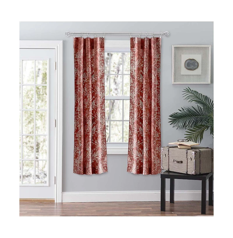 Ellis Curtain Lexington Leaf Pattern on Colored Ground Curtain Pair with Ties Brick