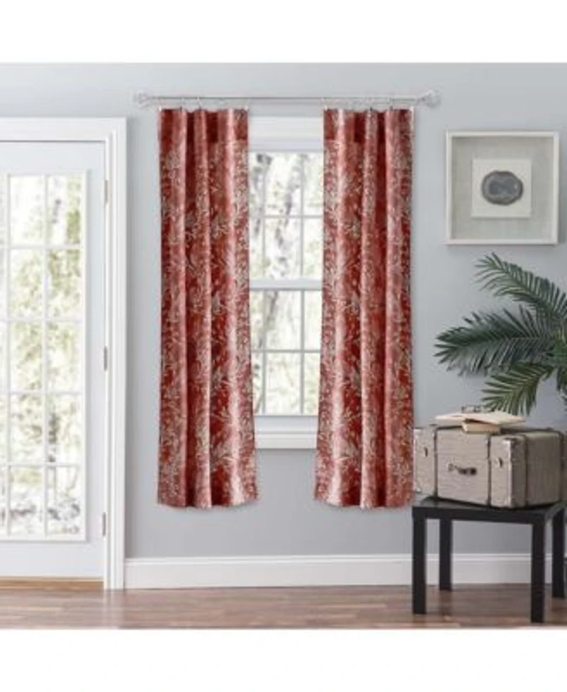 Ellis Curtain Lexington Leaf Pattern on Colored Ground Curtain Pair with Ties Brick