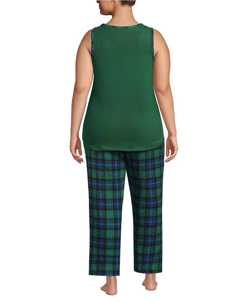 Lands' End Plus Brushed Cozy Waffle Jersey 3 Piece Pajama Set - Tank Top Pant and Robe