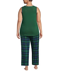 Lands' End Plus Brushed Cozy Waffle Jersey 3 Piece Pajama Set - Tank Top Pant and Robe
