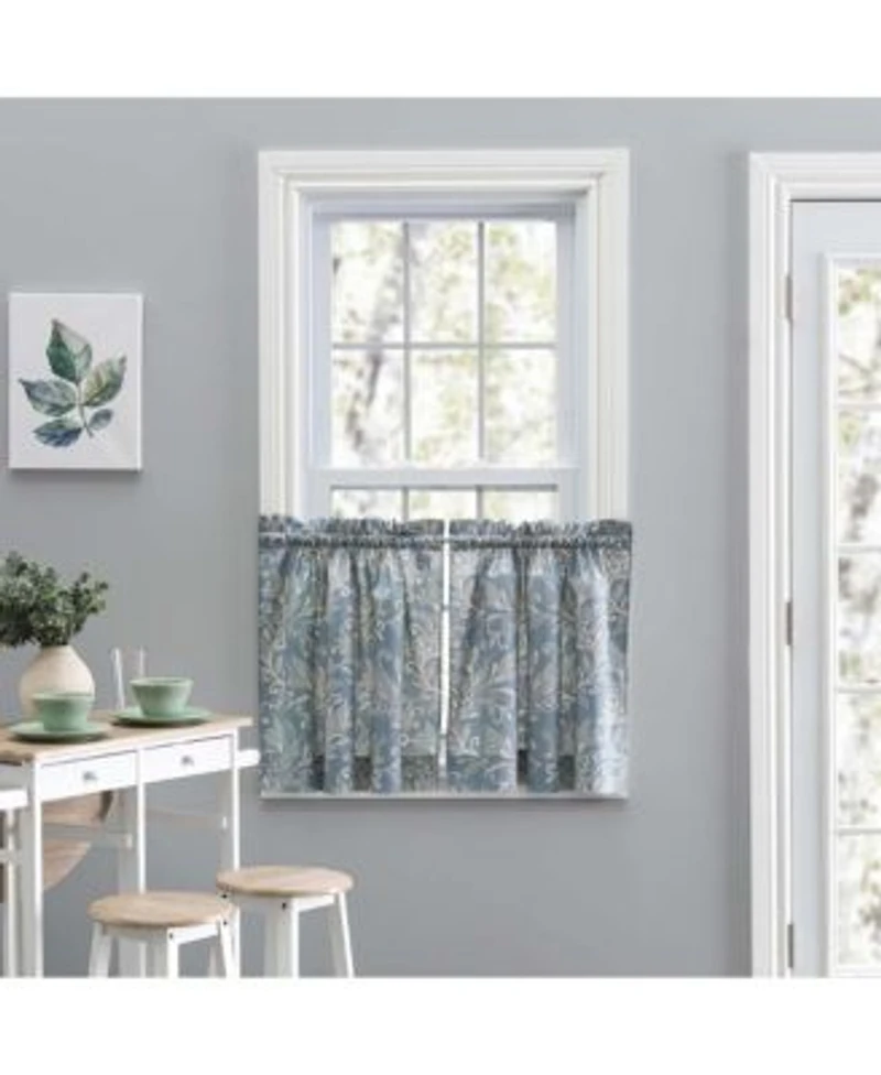 Ellis Curtain Lexington Leaf Pattern on Colored Ground Curtain Tiers Blue