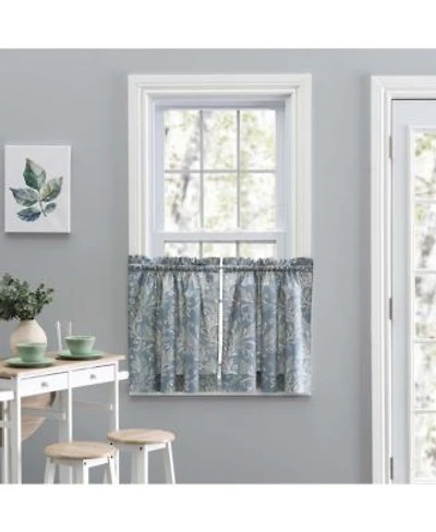 Ellis Curtain Lexington Leaf Pattern on Colored Ground Curtain Tiers Blue