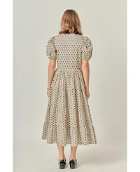 English Factory Women's Print Puff Sleeve Midi Dress