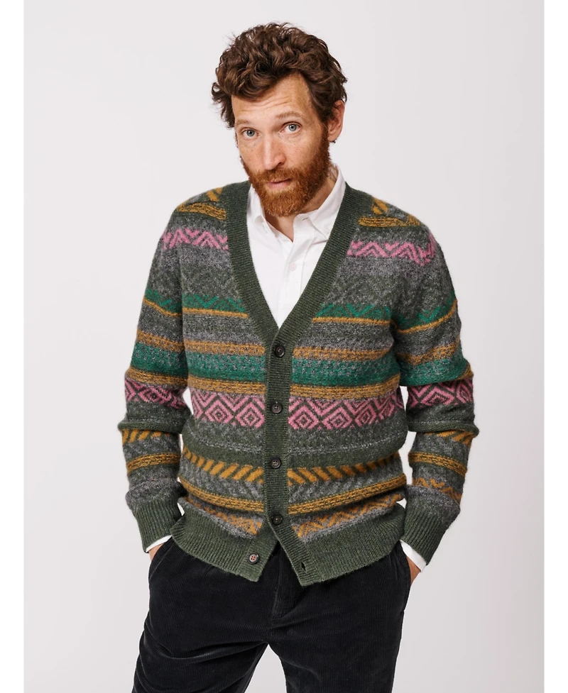 Aubin Men's Fair Isle Wool Cardigan