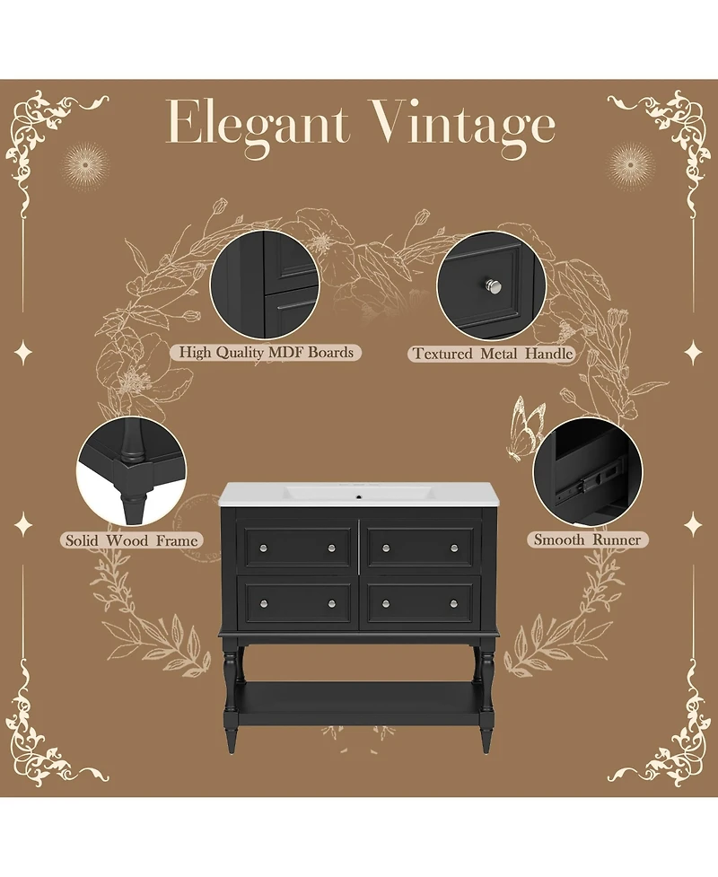 Lovmor 36inch Bathroom Vanity Cabinet with Sink Combo Set Undermount Ceramic Sink Free Standing Vanity Set