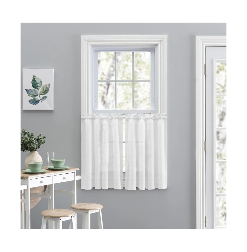 Ellis Curtain Shadow Stripe 1.5" Rod Pocket Tailored Tier Pair for Windows 80" x 30" White