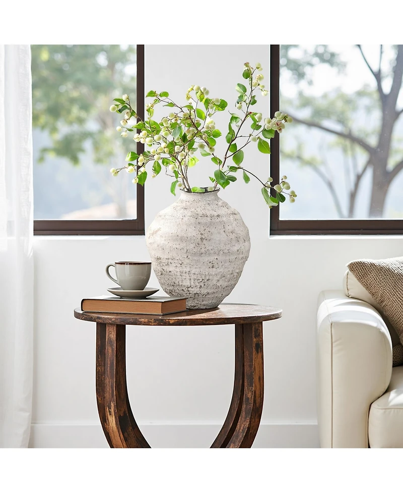 LuxenHome 11.54" Rustic Gray Round Ceramic Vase, Textured Accent for Home Decor