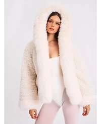 Miss Circle Women's Jumbo Kali White Faux Shearling Fur Trimmed Coat
