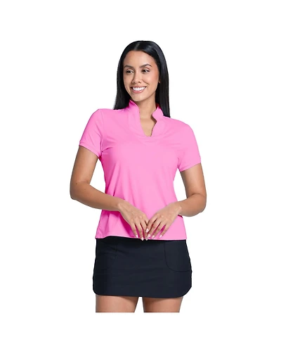 Lucky Love Women's Pleated Placket Short Sleeve Golf Polo
