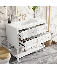 36inch Bathroom Vanity Cabinet with 4 Drawers Solid Wood Frame Bathroom Cabinet White