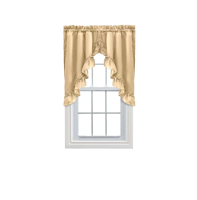 Ellis Stacey Solid Color Window 1.5" Rod Pocket High Quality Fabric Ruffled Swag 60"x38" Almond