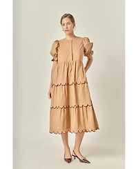 English Factory Women's Contrast Scallop Edge Midi Dress