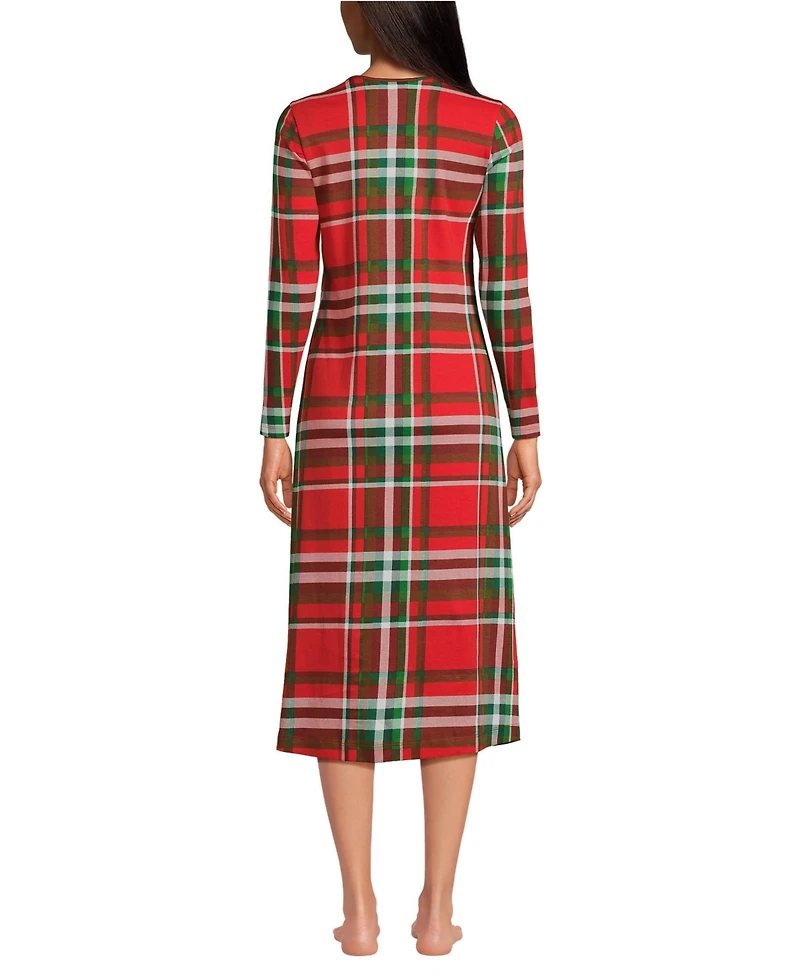 Lands' End Women's Tall Cotton Long Sleeve Midcalf Nightgown