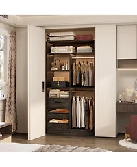 36'' Freestanding Walk-in Closet Organizer System with 3 Drawers, Heavy Duty 2 Hanging Rods & Shelves