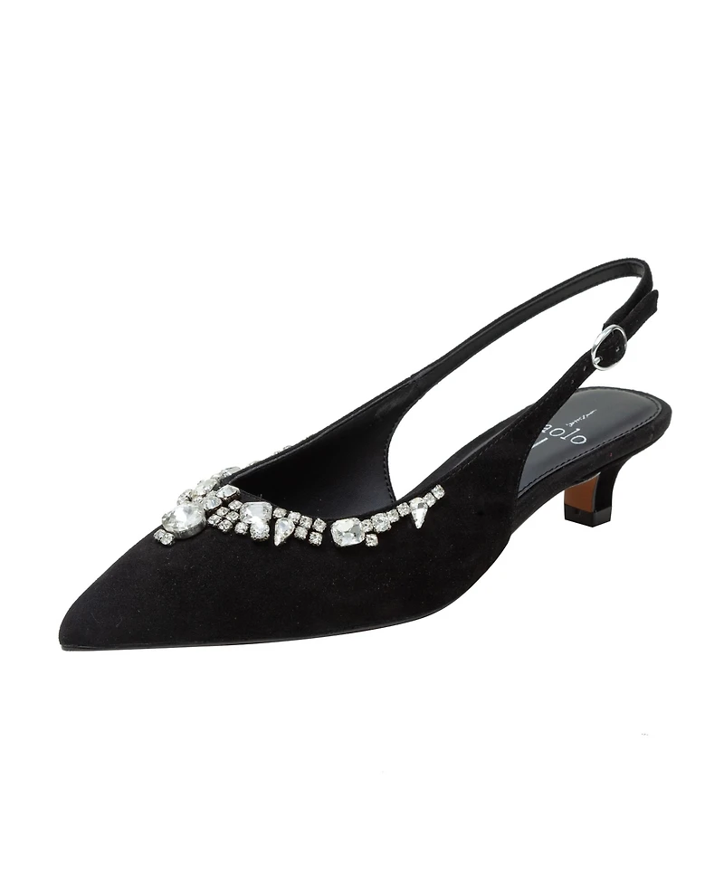 Linea Paolo Crystal | Bejeweled Kitten Heel Slingback Pump