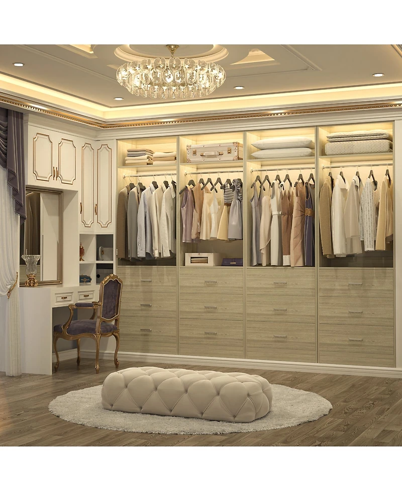 Freestanding 2FT Closet System with 3 Wooden Drawers, 24'' Organizer Hanging Rod & Shelves