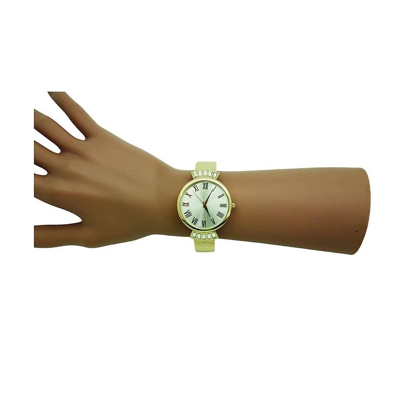 Gold Olivia Pratt Elegant Emerald Rhinestone Solid Metal Bangle Watch