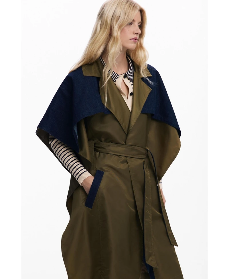 Desigual Women's Bimaterial trench-style poncho