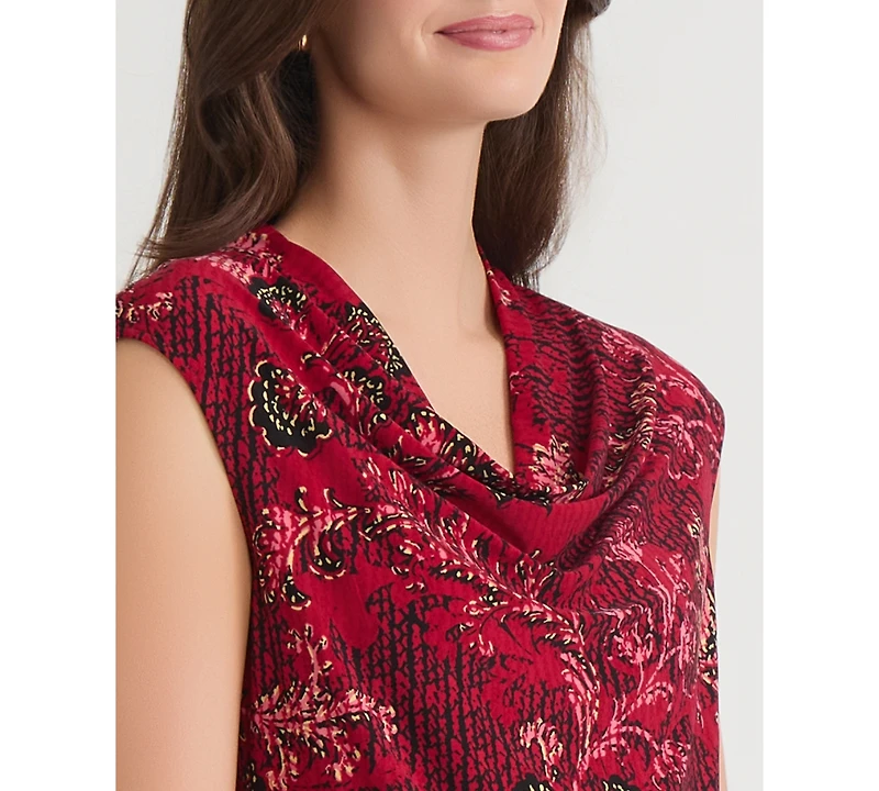 Kasper Petite Floral Printed Cowl Neck Top