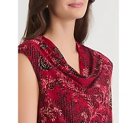 Kasper Petite Floral Printed Cowl Neck Top