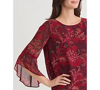 Kasper Petite Floral Print Ruffle Sleeve Top