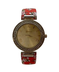 Olivia Pratt Red Floral Printed Soft Band Bangle Women Watch
