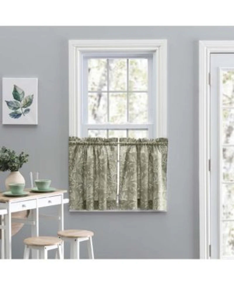 Ellis Curtain Lexington Leaf Pattern On Colored Ground Curtain Tiers 56 X22x24 X22 Sage