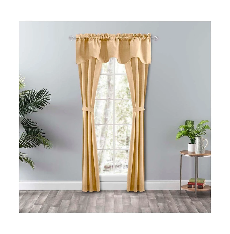 Ellis Curtain Lisa Solid Color Poly Cotton Duck Fabric Tailored Panel Pair with Ties 56" x 63" Butter