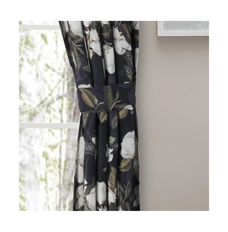 Ellis Curtain Magnolia Lined 3" Rod Pocket Curtain Panel Pair with Tiebacks 100" x 63