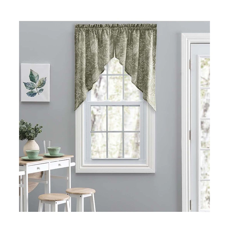 Ellis Curtain Lexington Leaf Pattern on Colored Ground Tailored Swags 56"x36" Sage