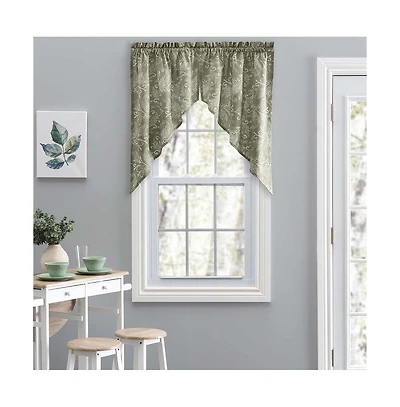 Ellis Curtain Lexington Leaf Pattern on Colored Ground Tailored Swags 56"x36" Sage