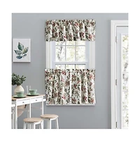Ellis Curtain Madison Floral Design Printed Natural Ground 1.5" Rod Pocket Tailored Tier 56" x 36" Brick