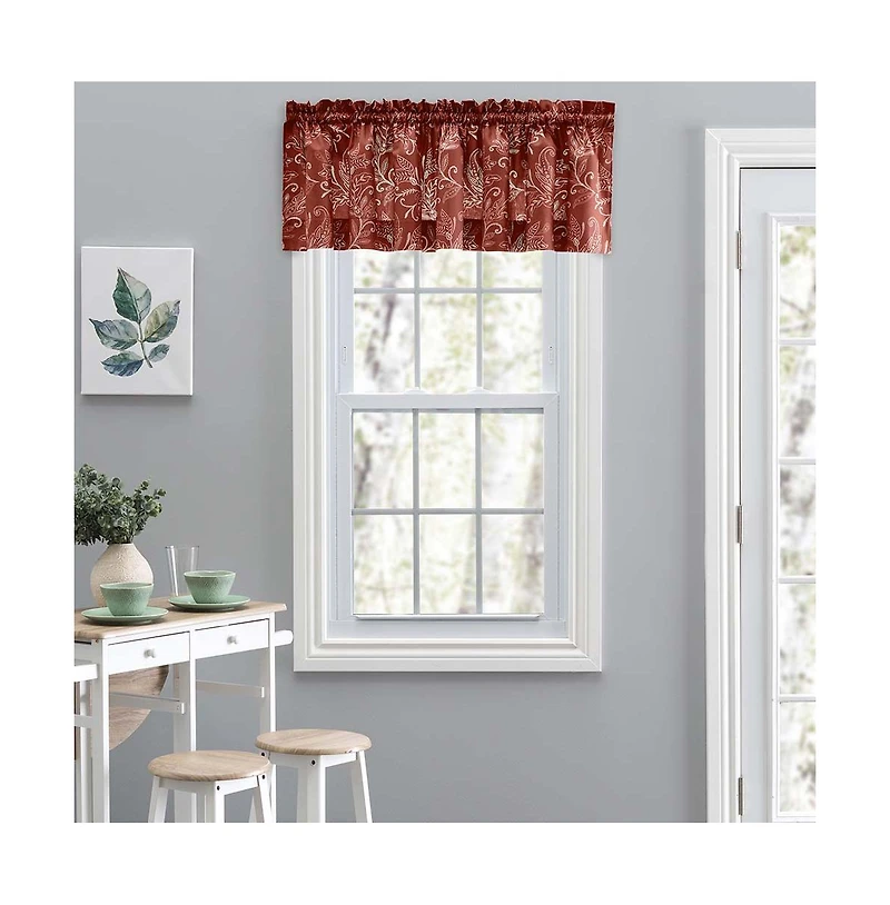 Ellis Curtain Lexington Leaf Pattern on Colored Ground Tailored Valance 58"x15" Brick