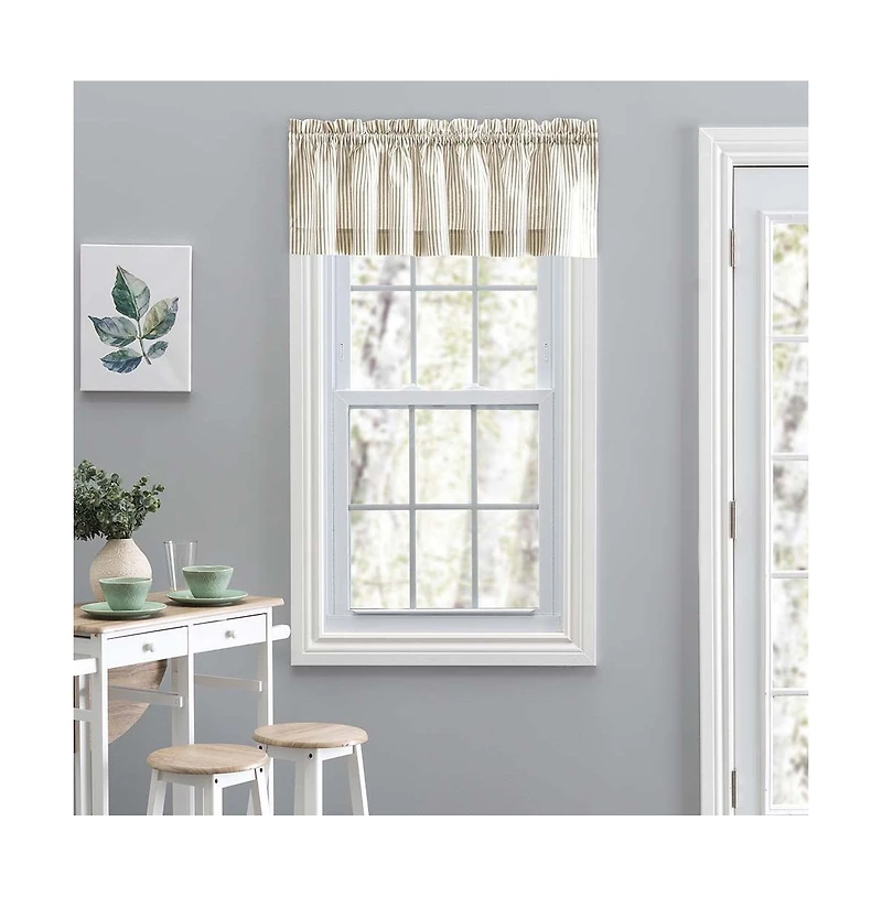 Ellis Curtain Plaza Classic Ticking Stripe Printed on Natural Ground 1.5" Rod Pocket Tailored Valance 58" x 15" Tan